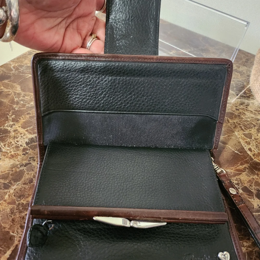 Brighton Brown Woven Leather Kisslock Wallet/Wristlet EUC - Picture 7 of 16